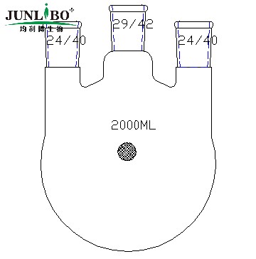 直三口球瓶,厚壁高强度,中间磨口:29/42,侧磨口:24/40,2000ml