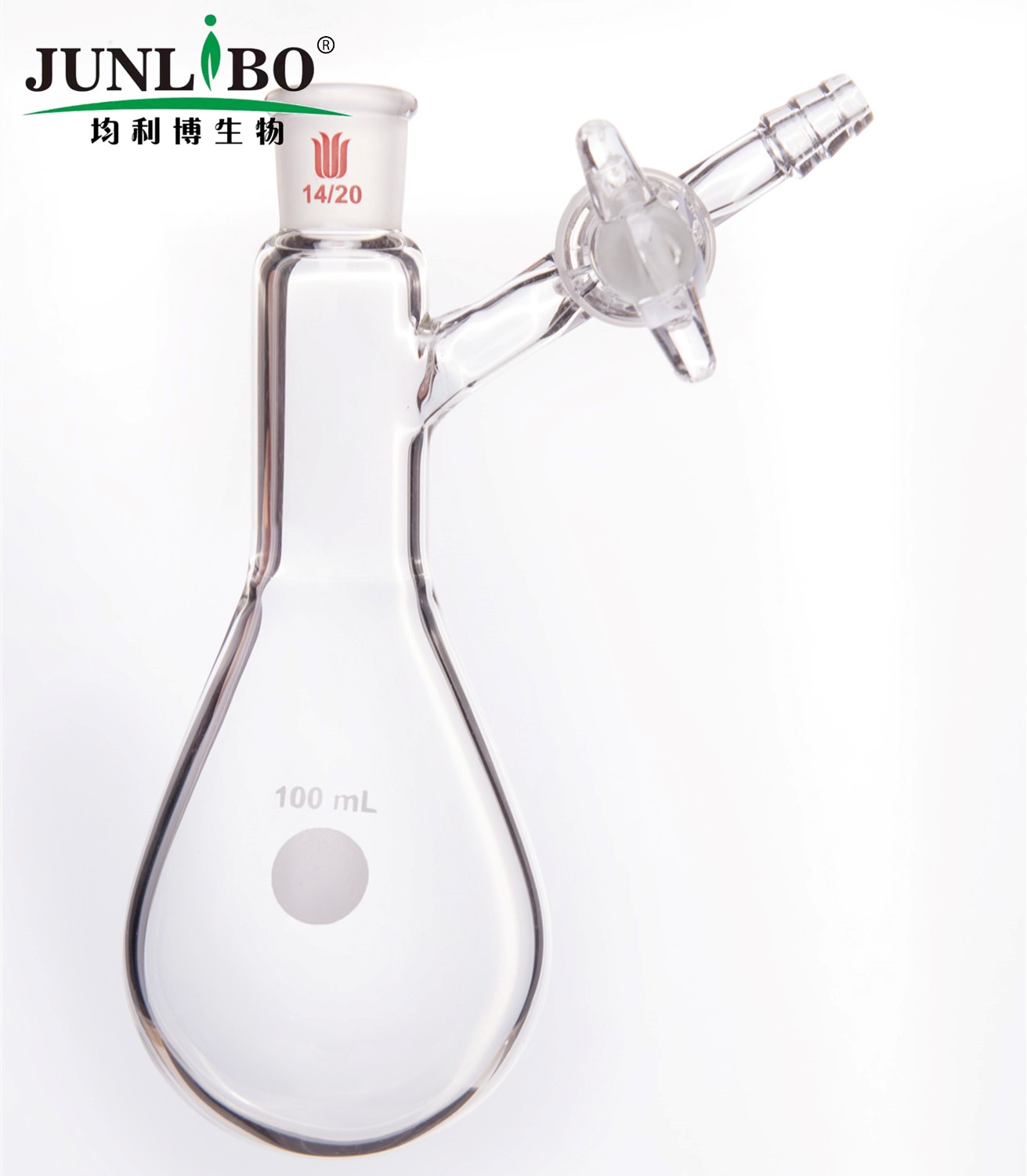 反应茄瓶,磨口:14/20,100ml,玻璃节门