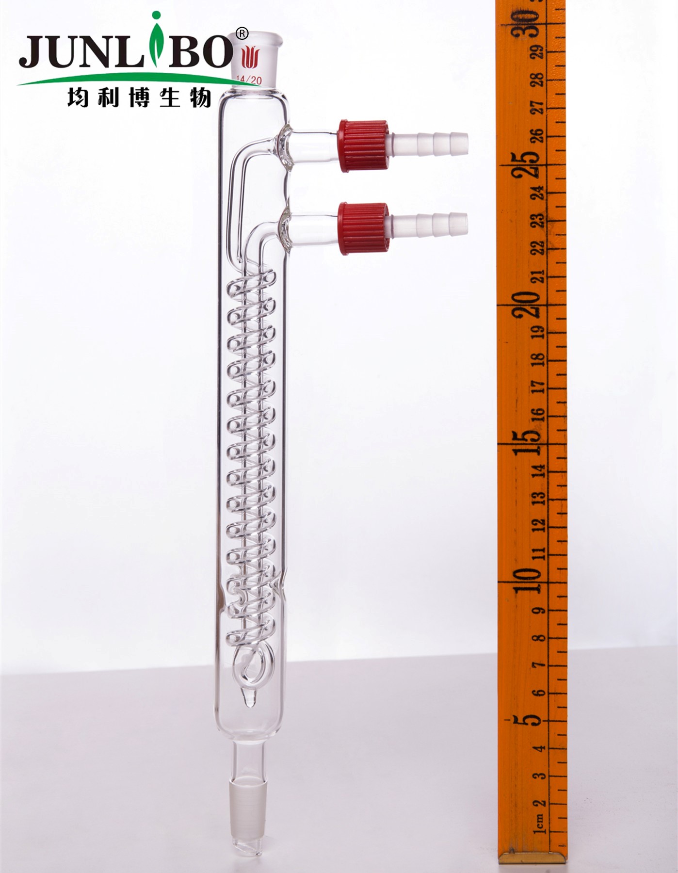 蛇型回流冷凝器,14/20,夹层长180mm,φ8mm可拆式小咀