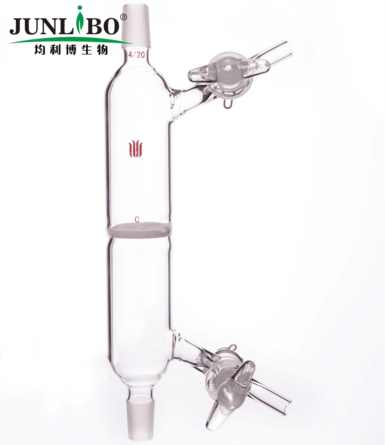 具砂板过滤管,2个玻璃节门,砂芯直径：30mm,孔隙规格：G2,磨口：14/20