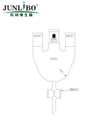 三口圆底烧瓶,四氟节门,中间磨口:24/40,侧磨口:24/40,500ml