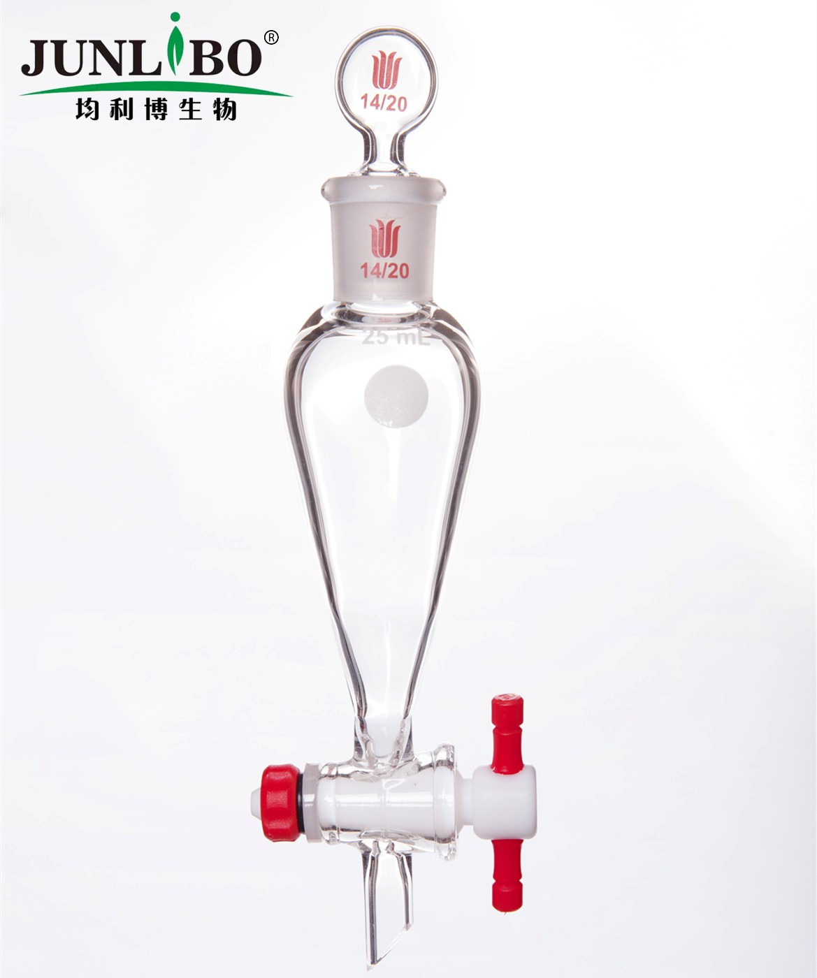 分液漏斗,上磨口:14/20玻璃口塞,2mm四氟节门塞,25ml