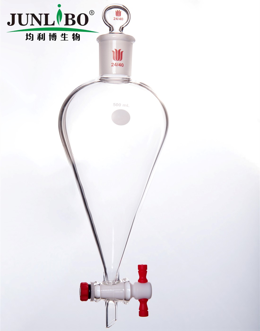 分液漏斗,上磨口:24/40玻璃口塞,4mm四氟节门塞,500ml