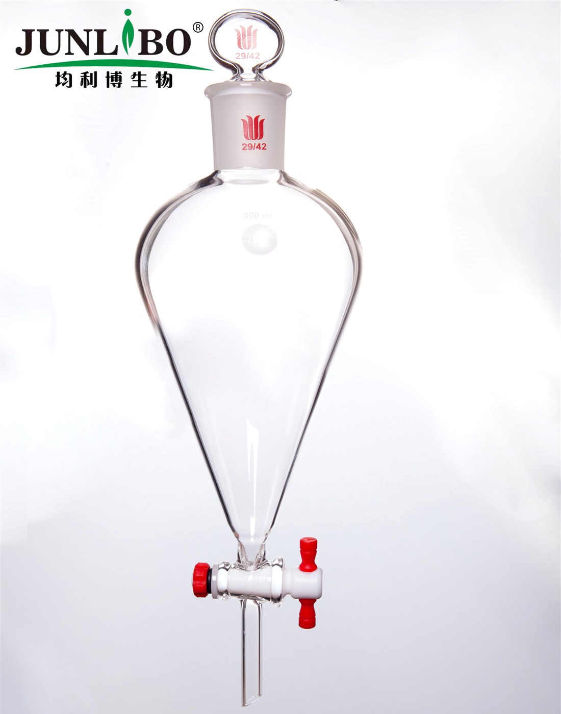 分液漏斗,上磨口:29/42玻璃口塞,4mm四氟节门塞,500ml