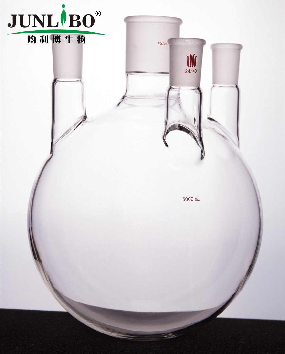 直四口圆底球瓶,中间磨口:45/50,侧口和前口:24/40,5000ml