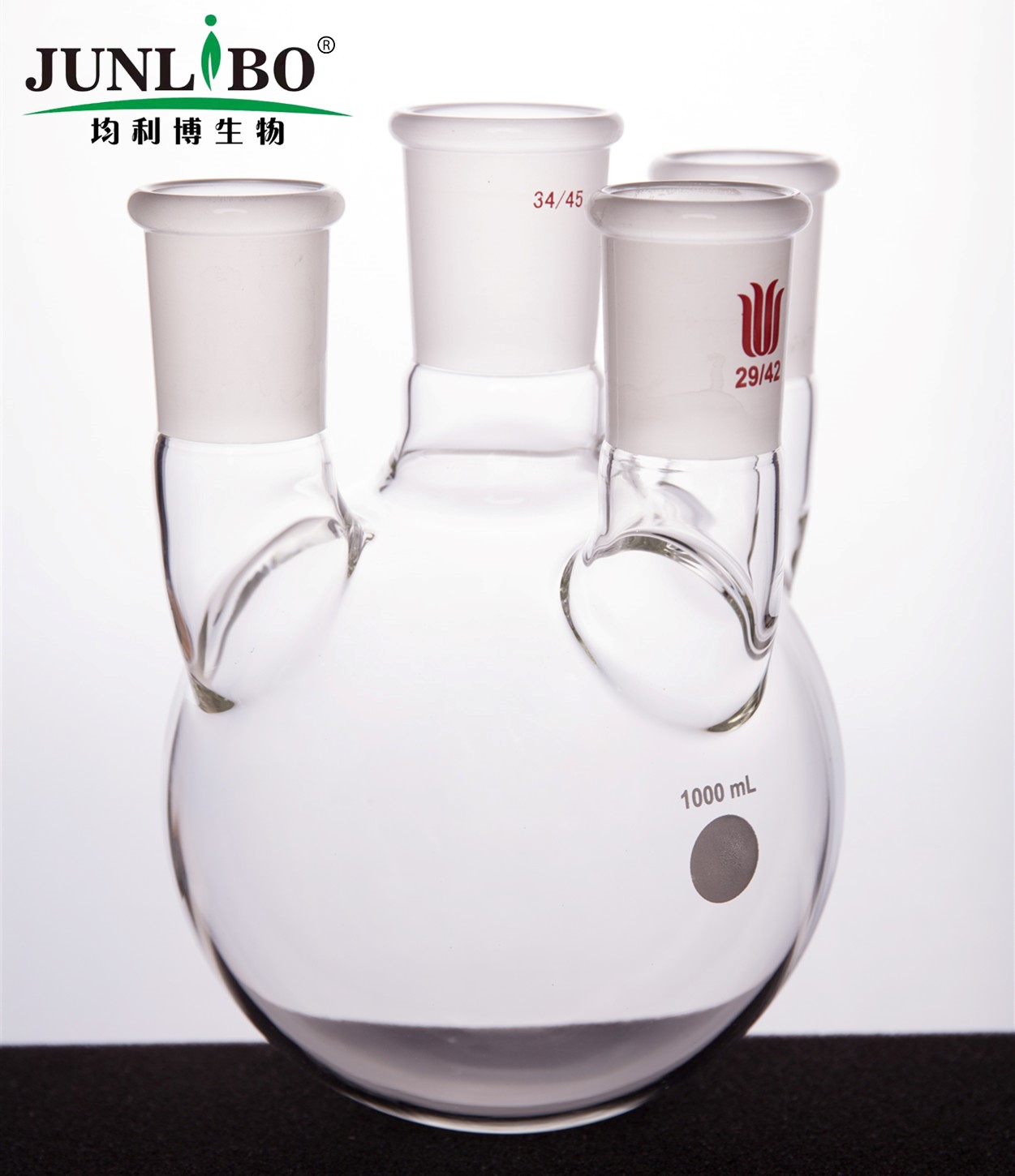 直四口圆底球瓶,中间磨口:34/45,侧磨口:29/42,1000ml