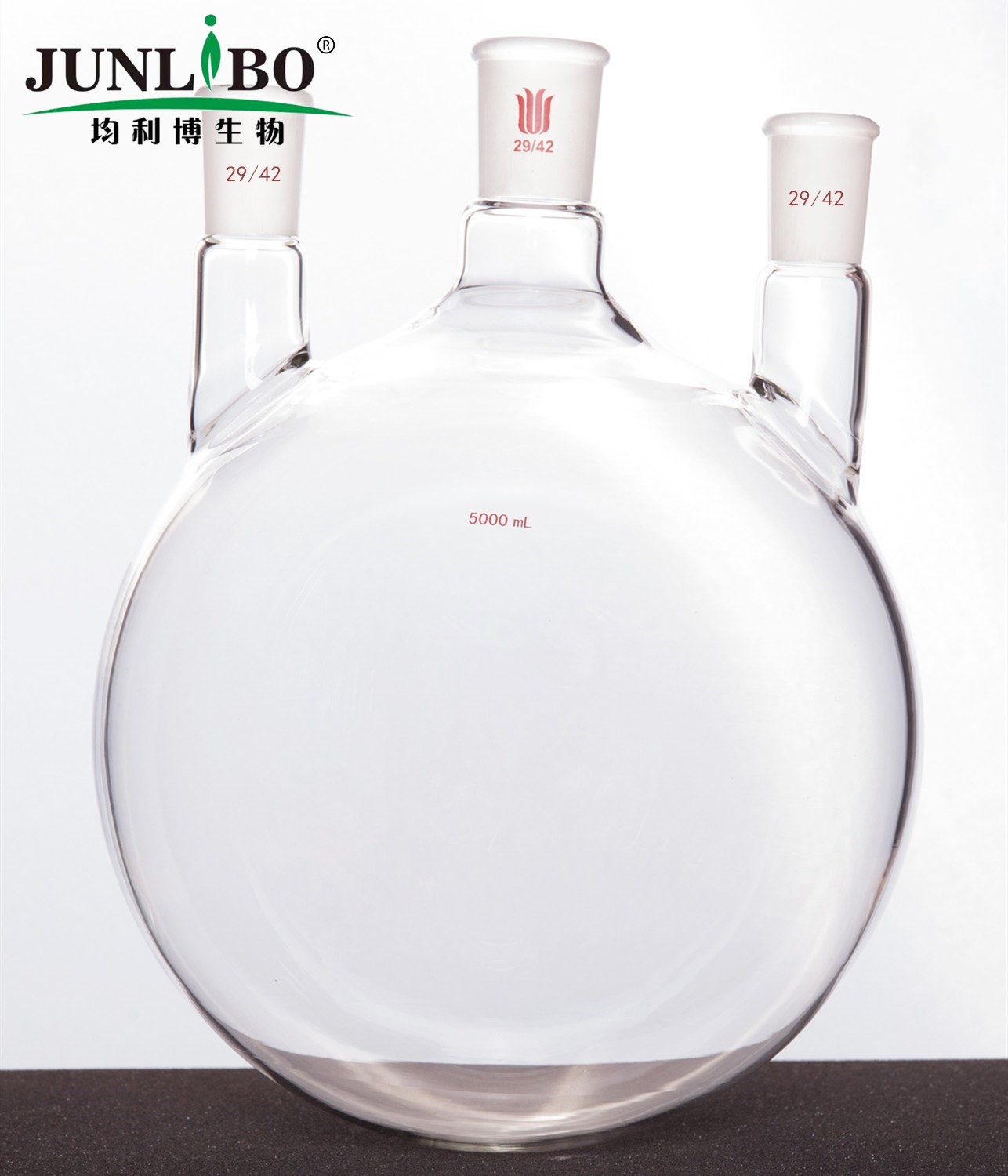 直三口球瓶,厚壁高强度,中间磨口:29/42,侧磨口:29/42,5000ml