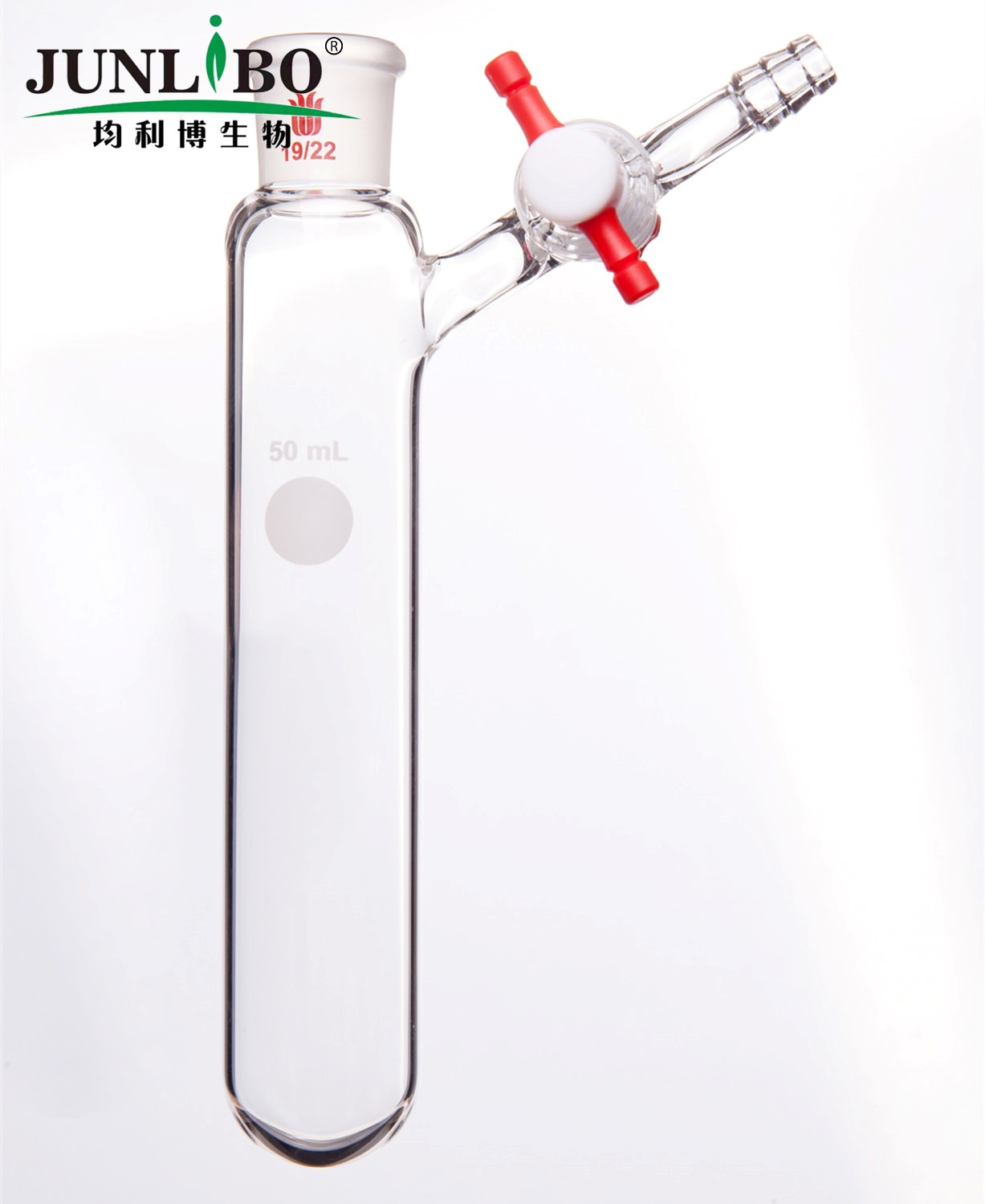 反应管,内磨口19/22,具2mm四氟节门,50ml