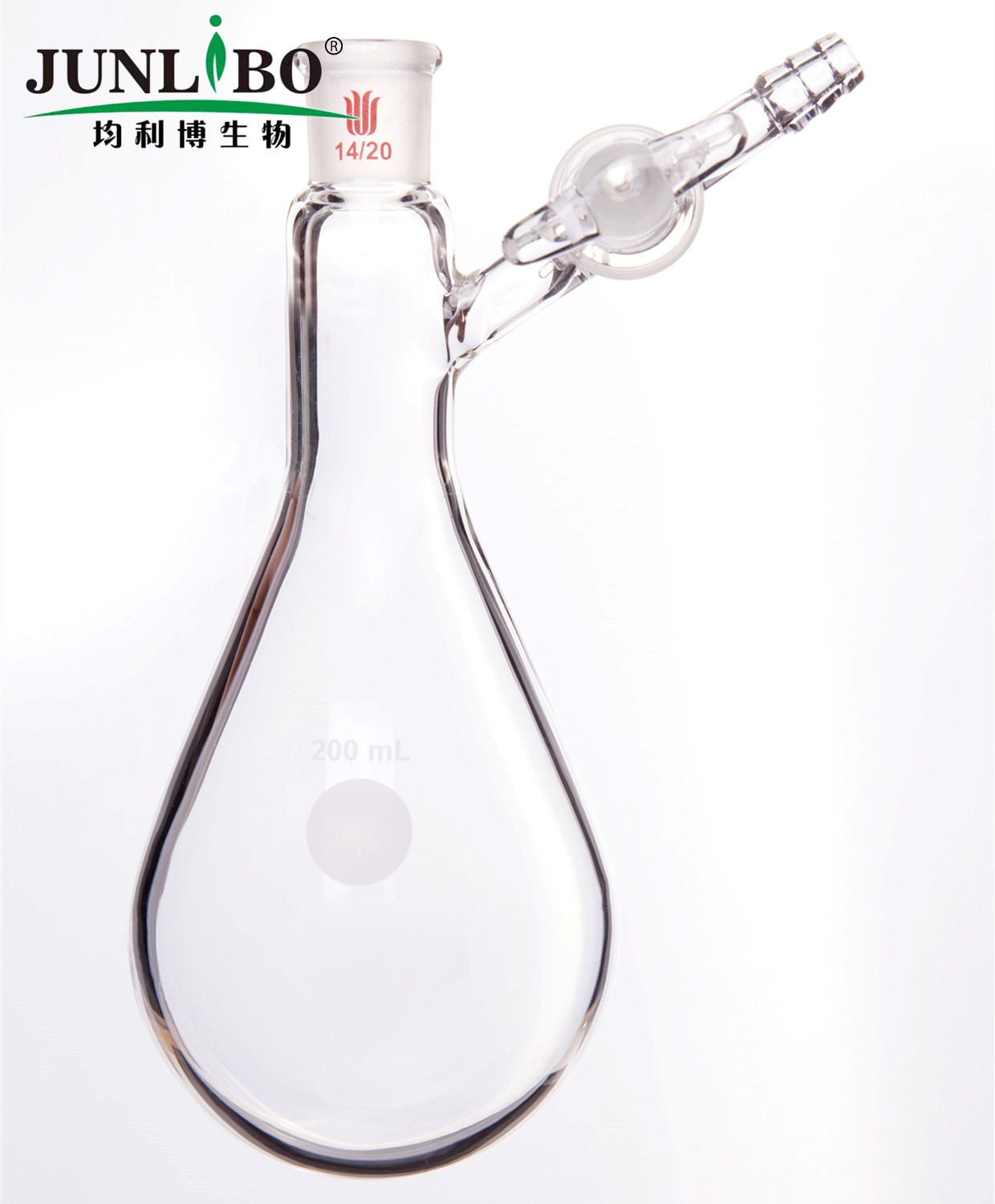 反应茄瓶,磨口:14/20,200ml,玻璃节门