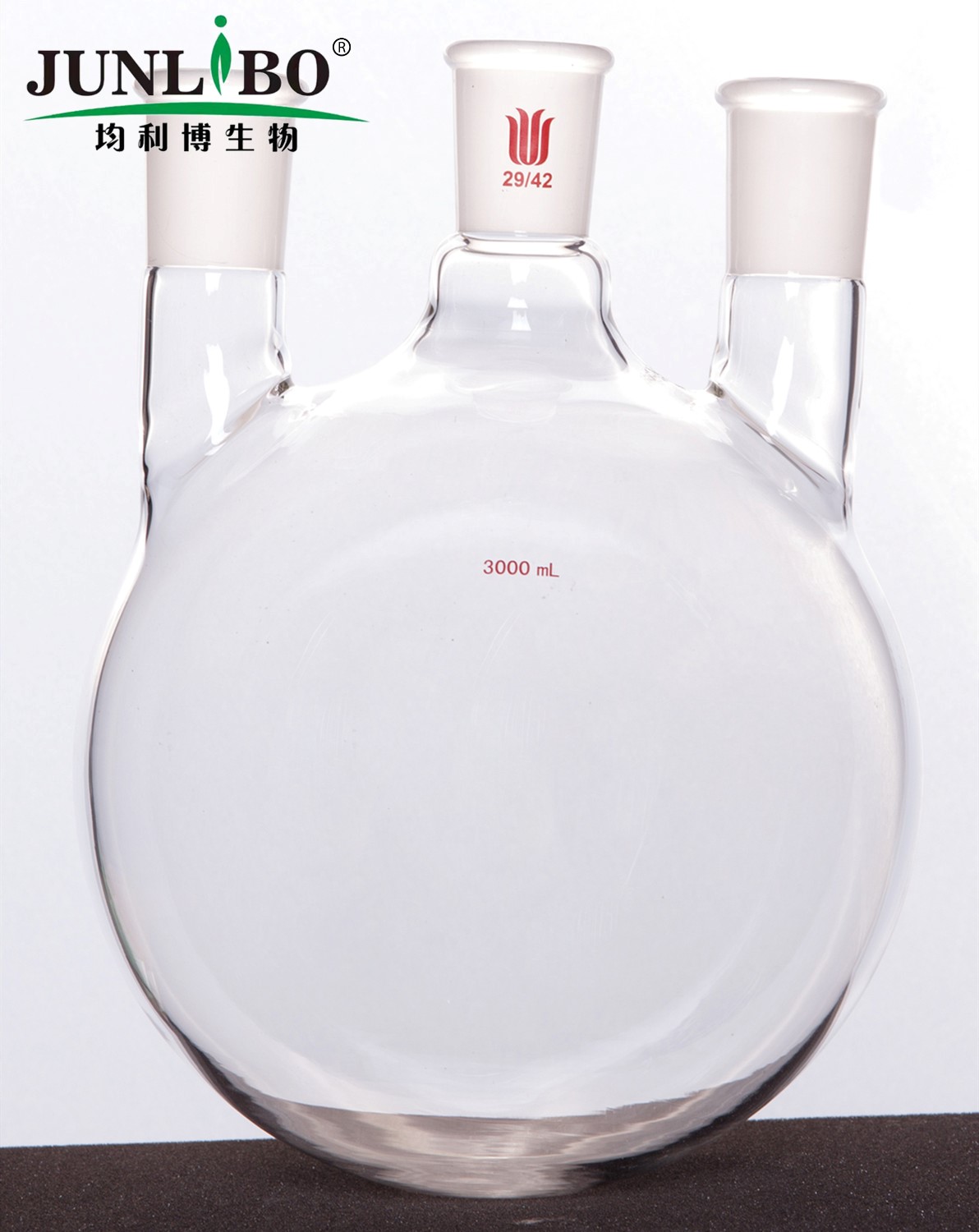 直三口球瓶,厚壁高强度,中间磨口:29/42,侧磨口:29/42,3000ml