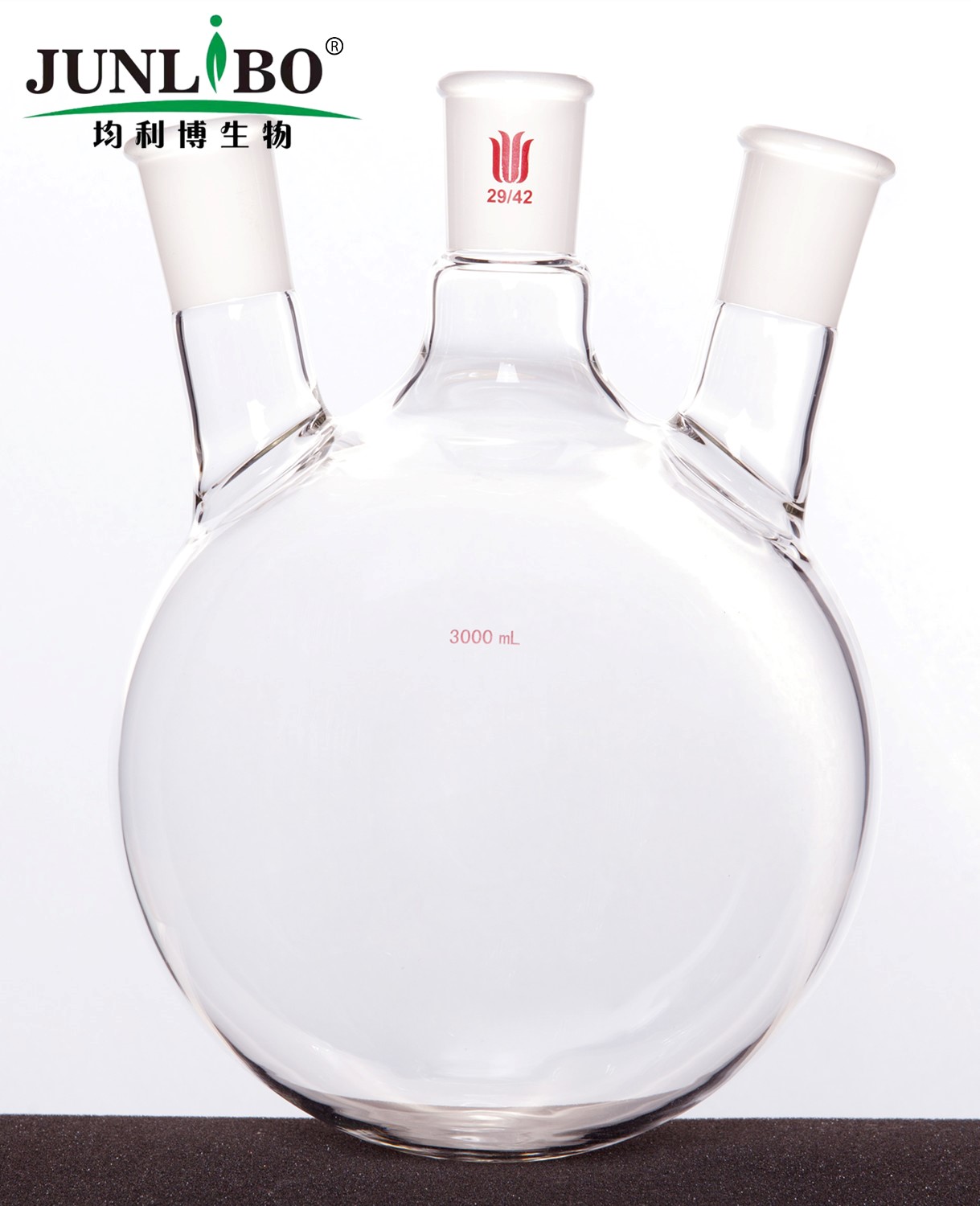 斜三口球瓶,厚壁高强度,中间磨口:29/42,侧磨口:29/42,3000ml