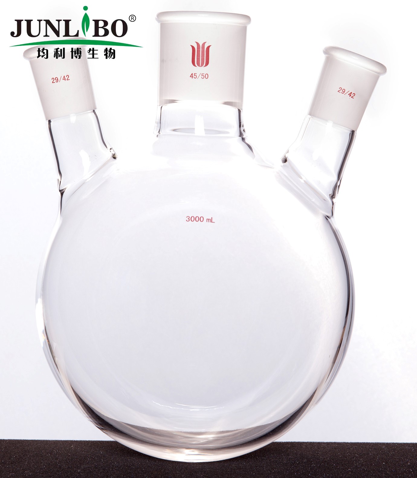 斜三口球瓶,厚壁高强度,中间磨口:45/50,侧磨口:29/42,3000ml