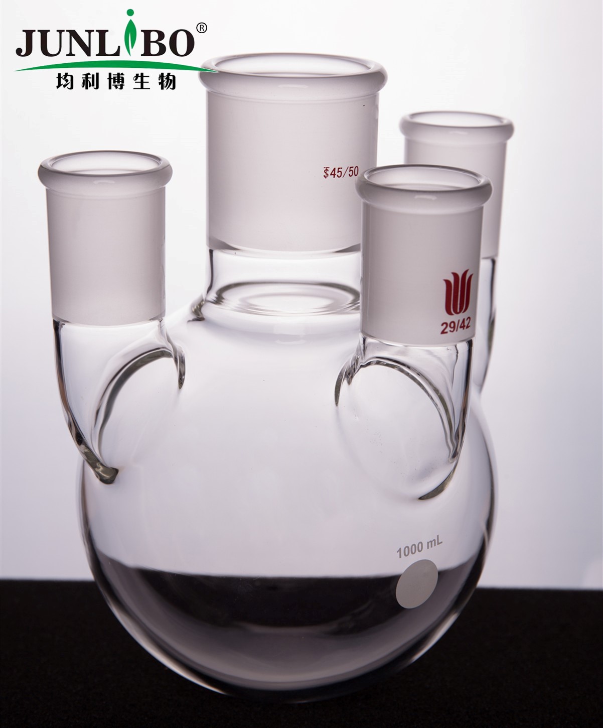 直四口圆底球瓶,中间磨口:45/50,侧磨口:29/42,1000ml