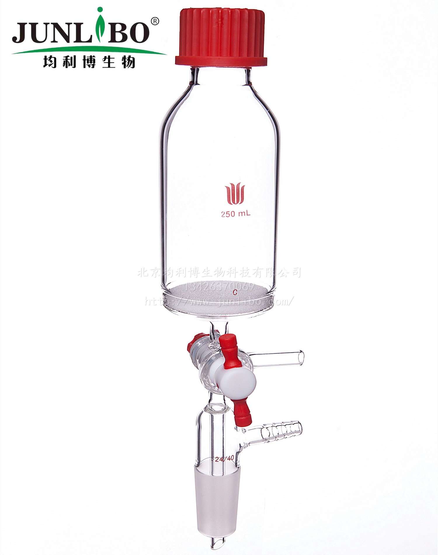 多肽固相合成管,T型四氟节门,小咀,24/40外磨口,250ml,32#,G2