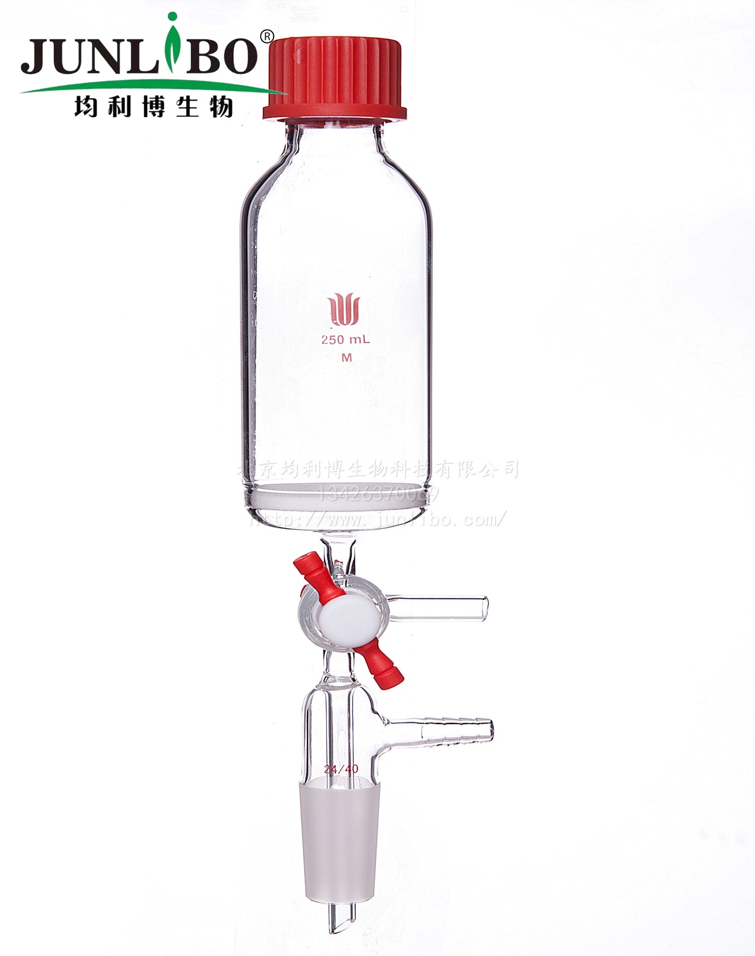 多肽固相合成管,T型四氟节门,小咀,24/40外磨口,250ml,32#,G3