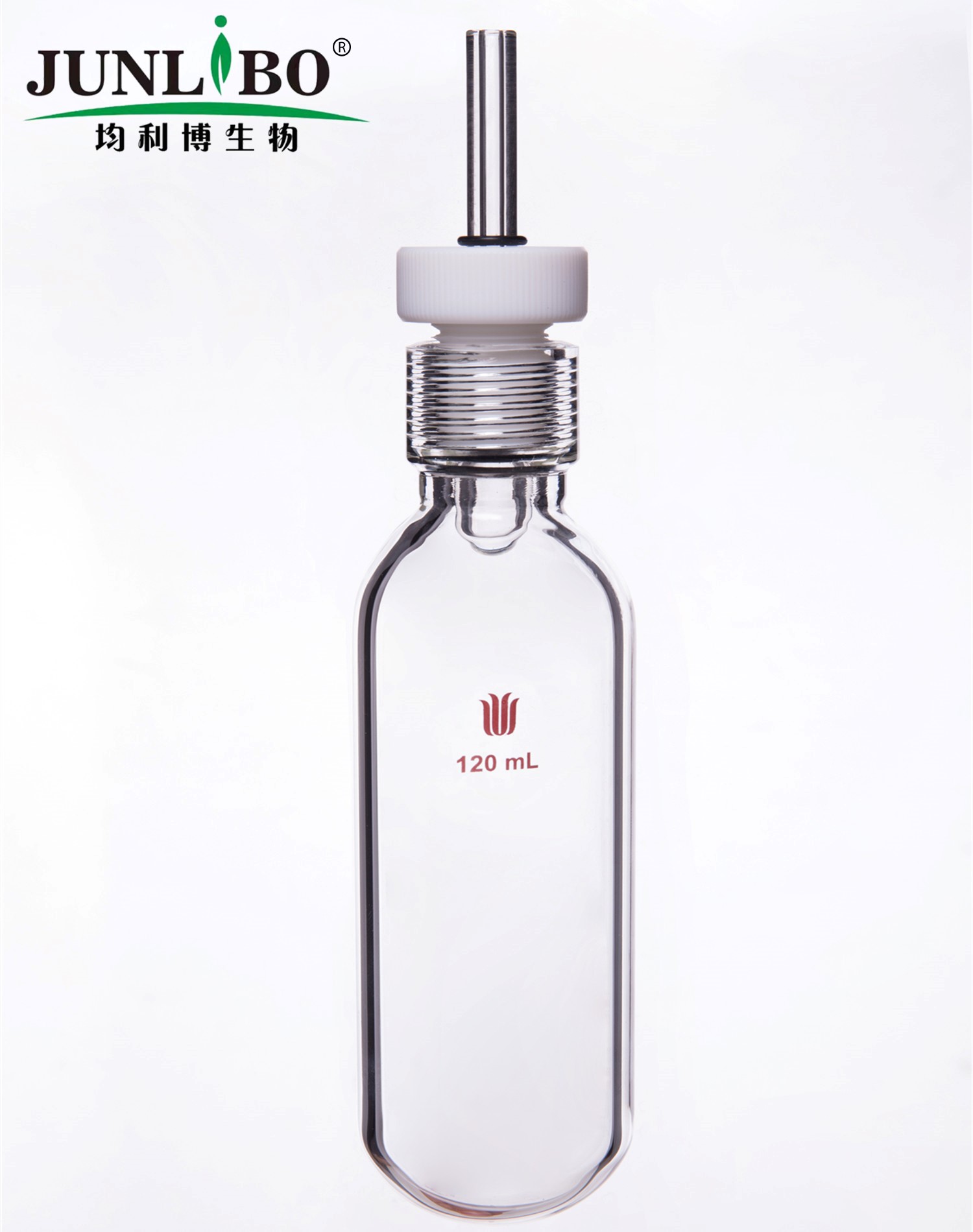 厚壁耐压瓶,具导气/真空接口,四氟全包O型圈,容量：120ml,15#