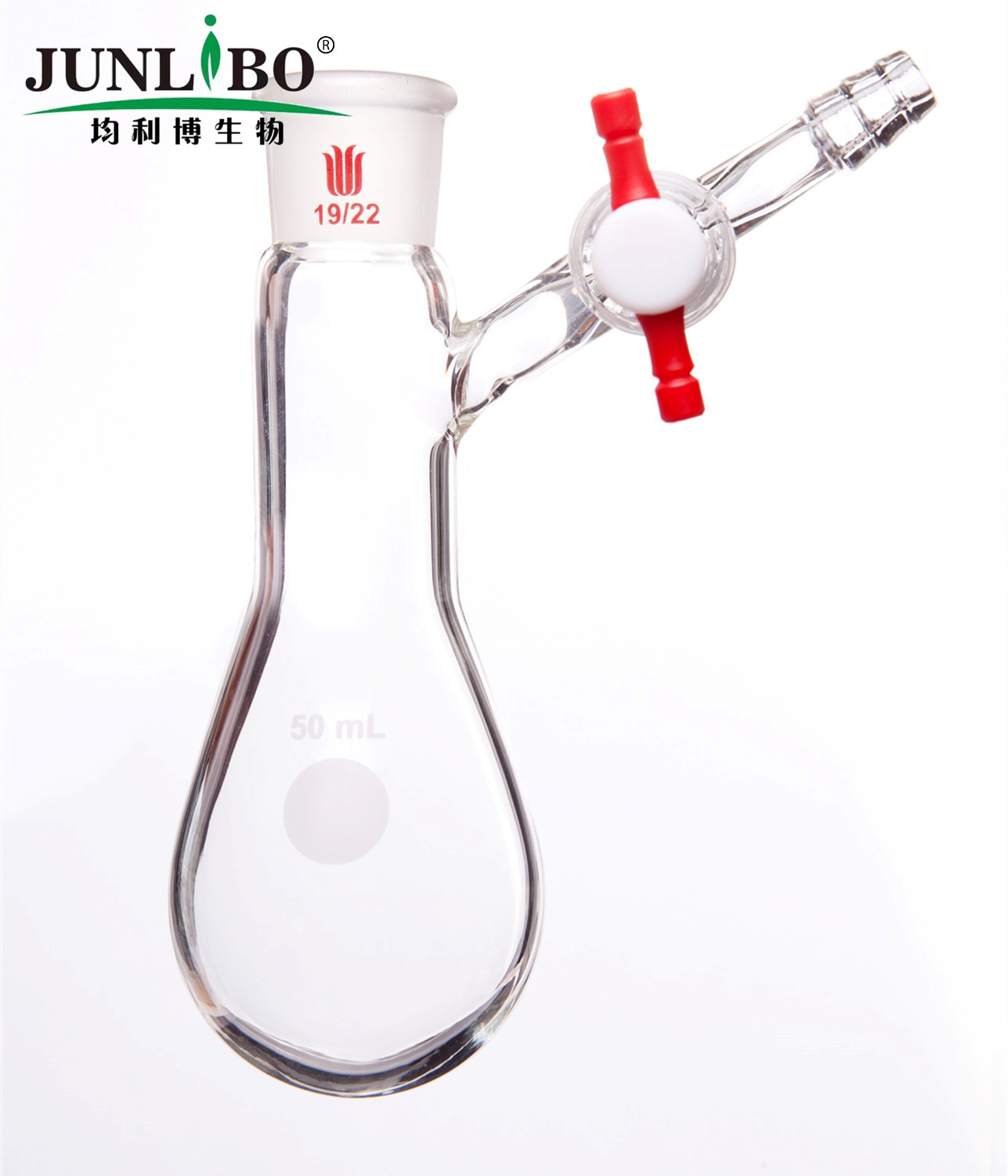 反应茄瓶,磨口:19/22,50ml,四氟节门