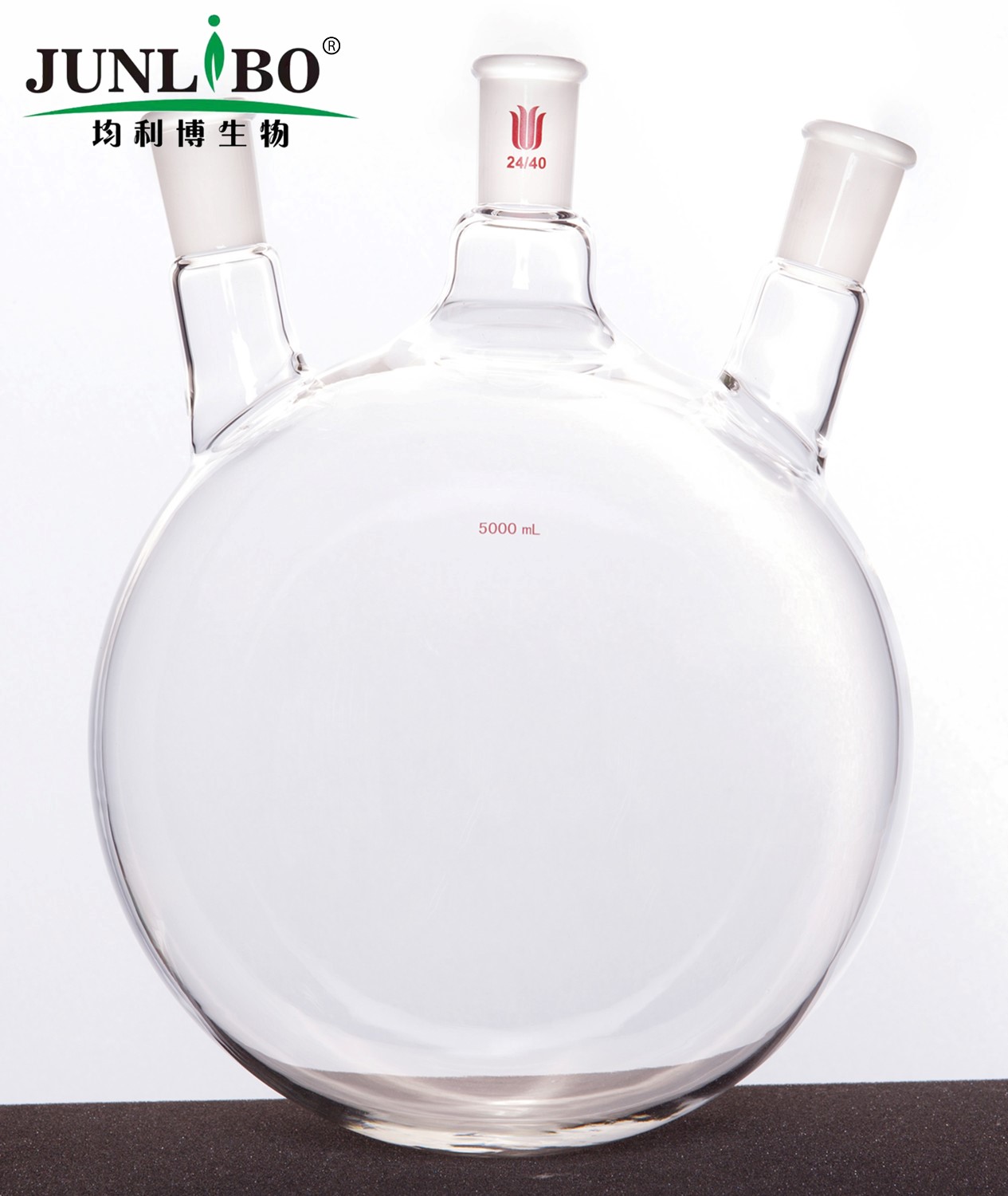 斜三口球瓶,厚壁高强度,中间磨口:24/40,侧磨口:24/40,5000ml