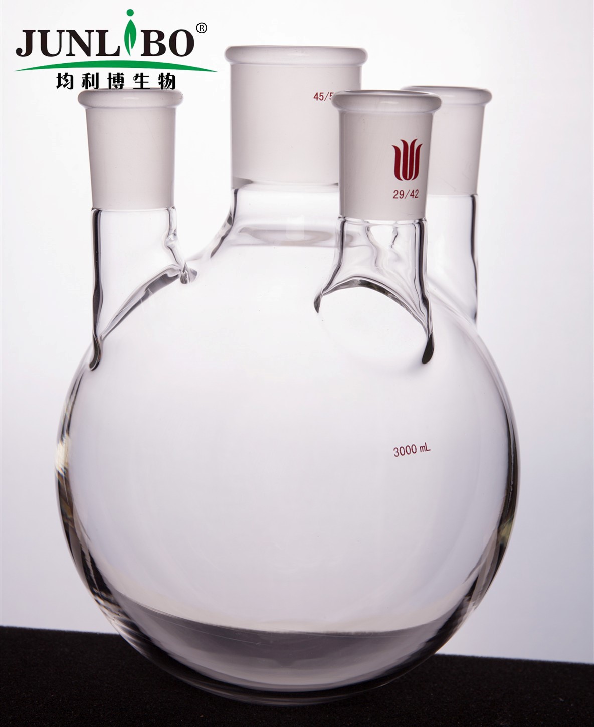 直四口圆底球瓶,中间磨口:45/50,侧口和前口:29/42,3000ml